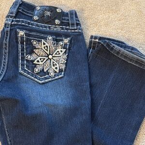 Miss Me Dark Blue Boot Cut Jeans with Silver Embellishments